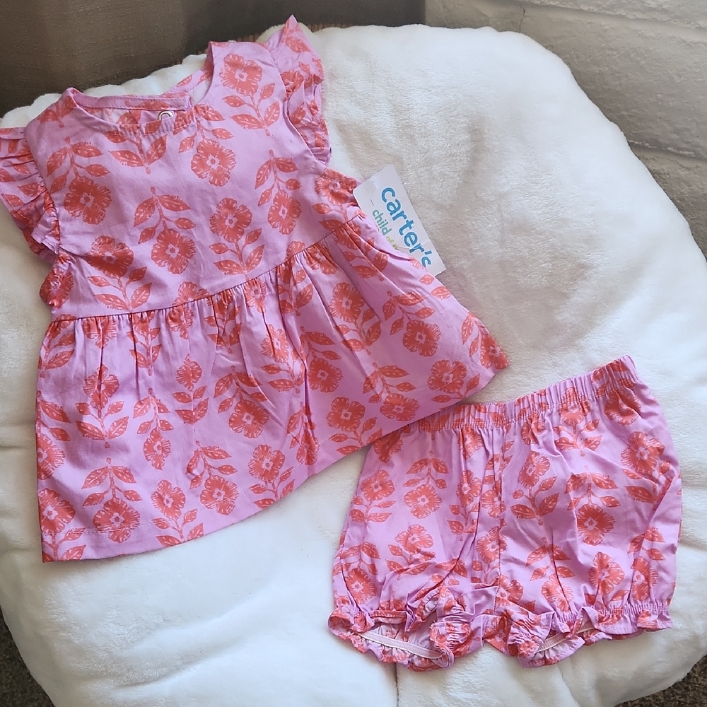 Pink Floral Baby Dress and Bloomers Set